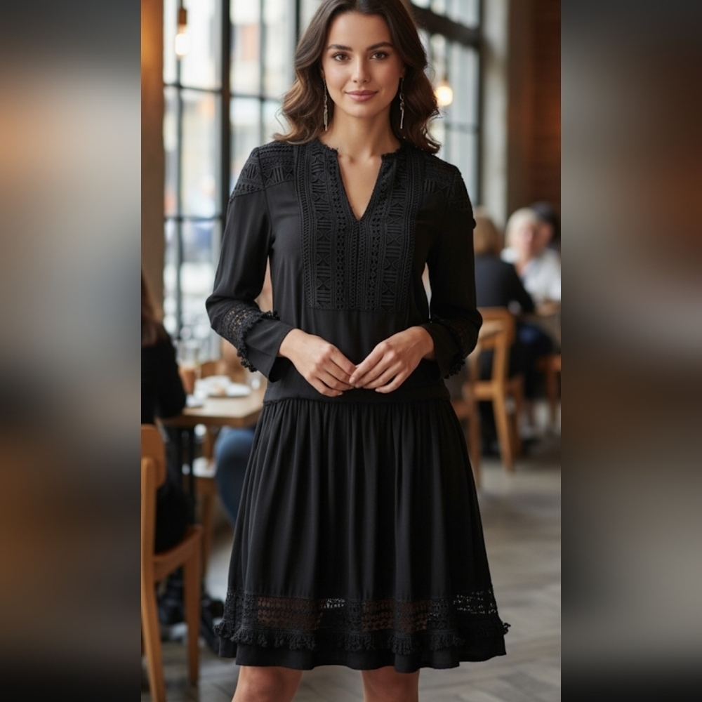 Tuckernuck Long Sleeve Back Eyelet Trim Shift Dress Size Medium